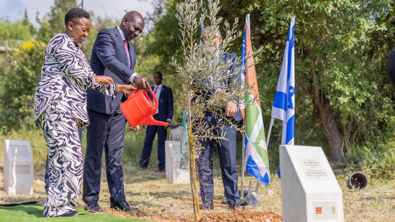 William Ruto and Rachael Ruto planting a tree at Grove of Nations in Jerusalem Forest, Israel. PHOTO/COURTESY